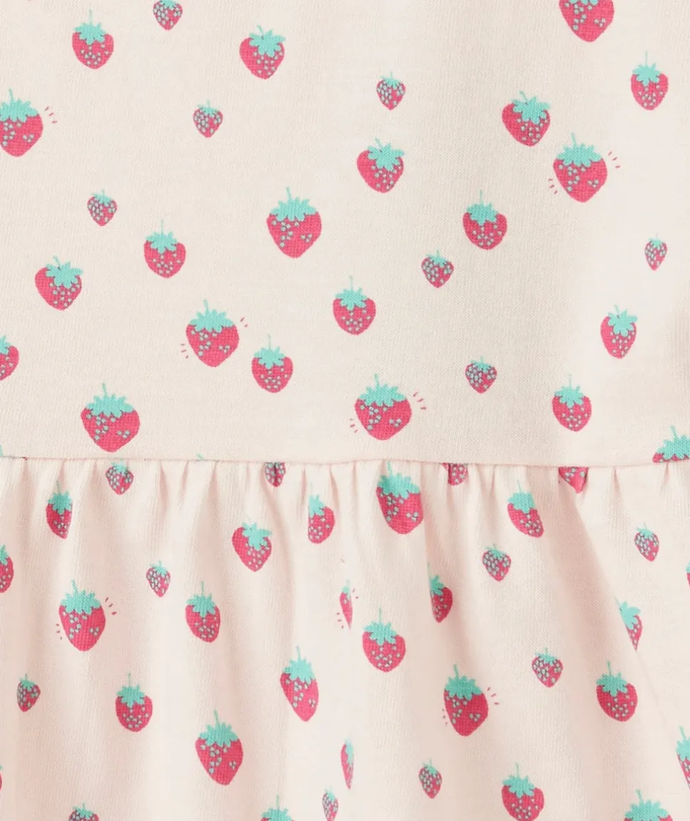 Robe en maille bébé fille en coton bio rose imprimé fraises