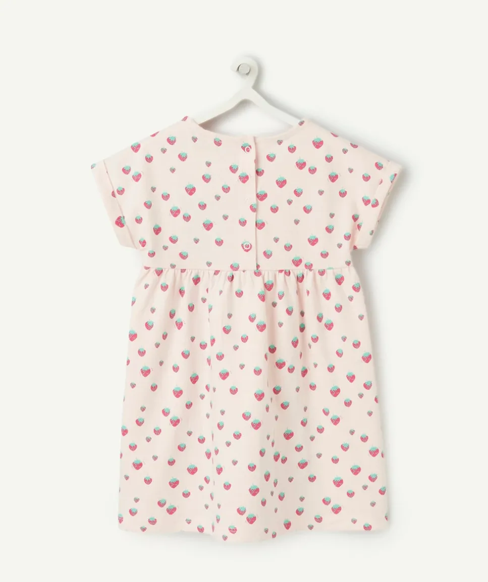 Robe en maille bébé fille en coton bio rose imprimé fraises