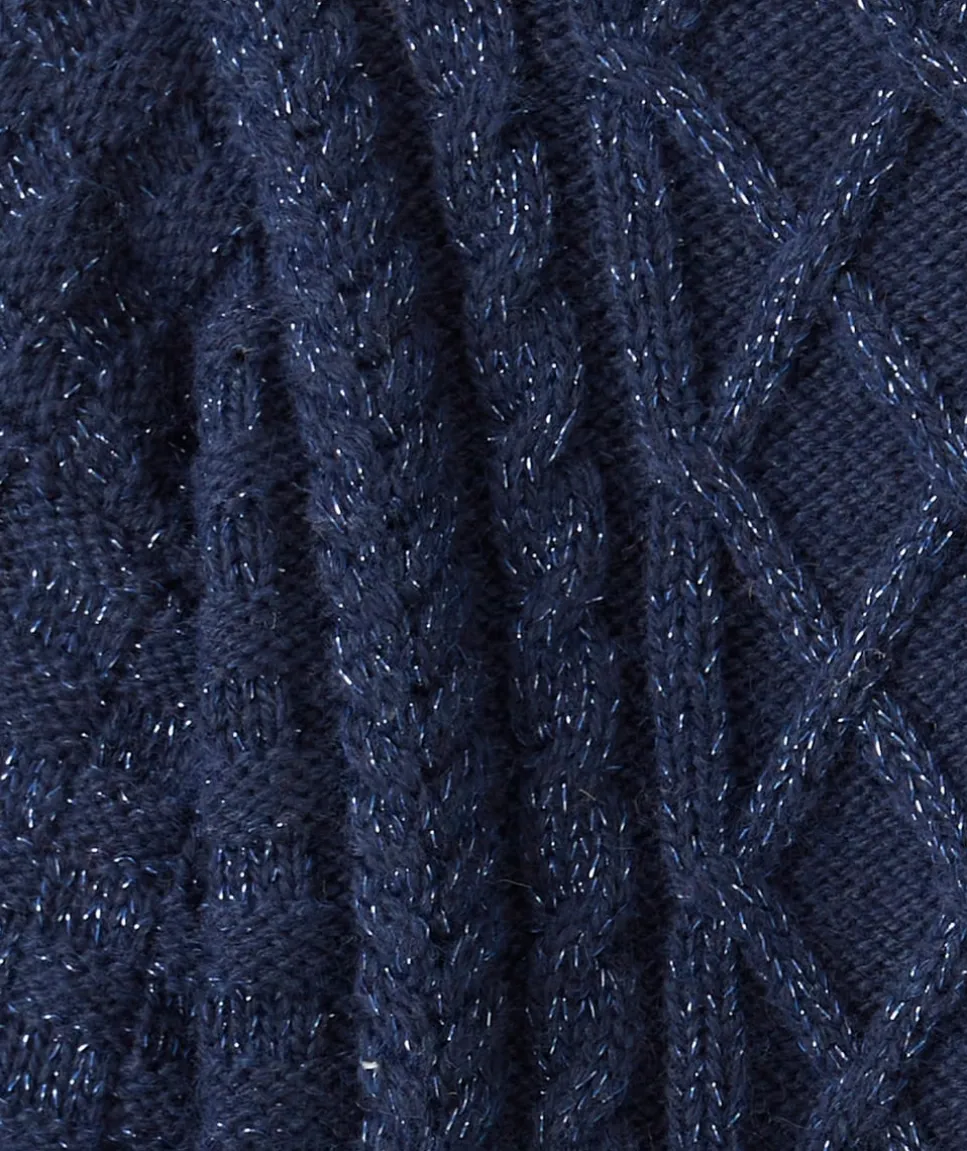 Robe en maille fille avec jeux de torsades bleu marine