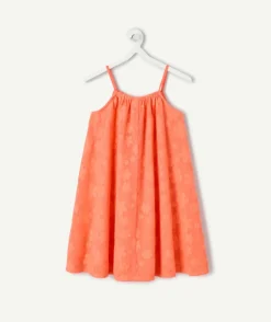 Robe fille à bretelles imprimée corail