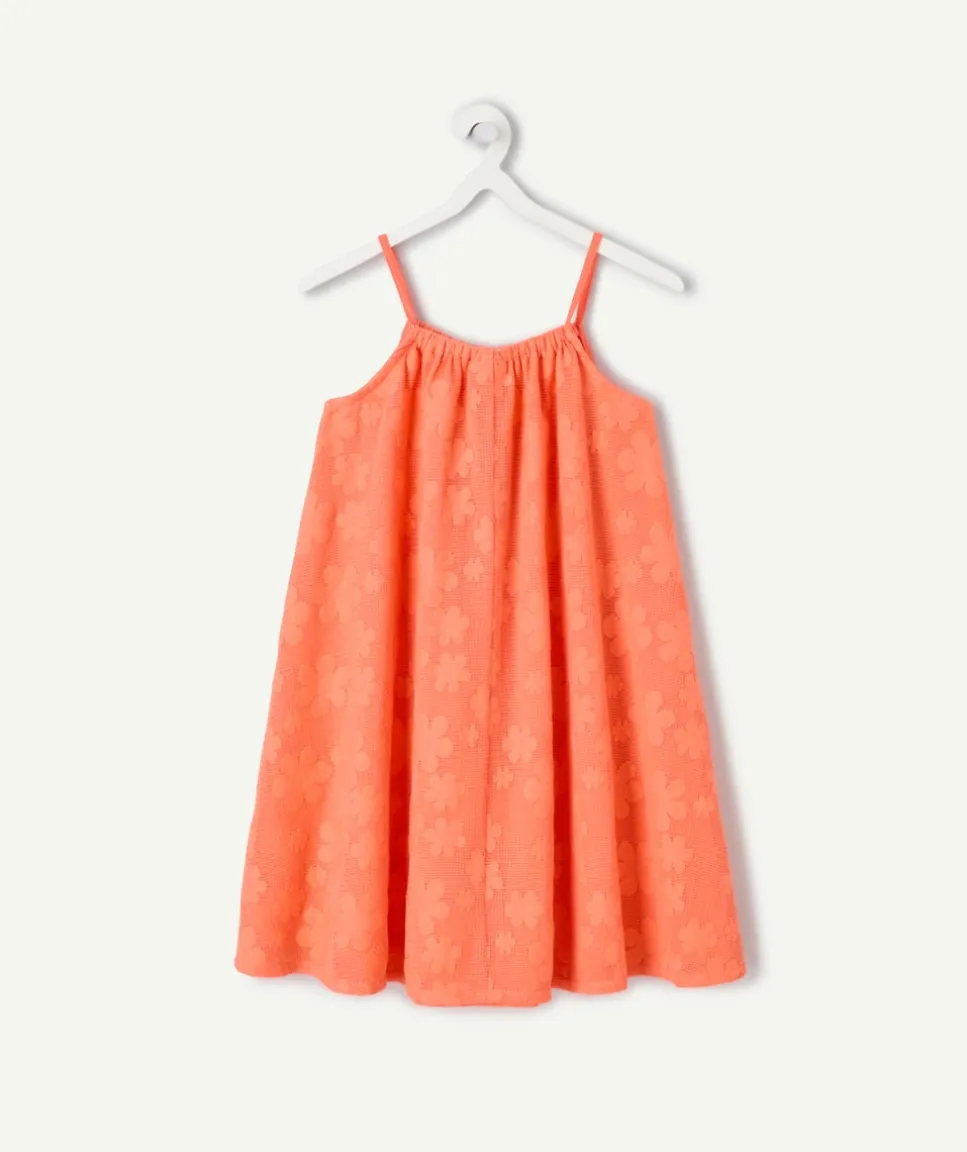 Robe fille à bretelles imprimée corail