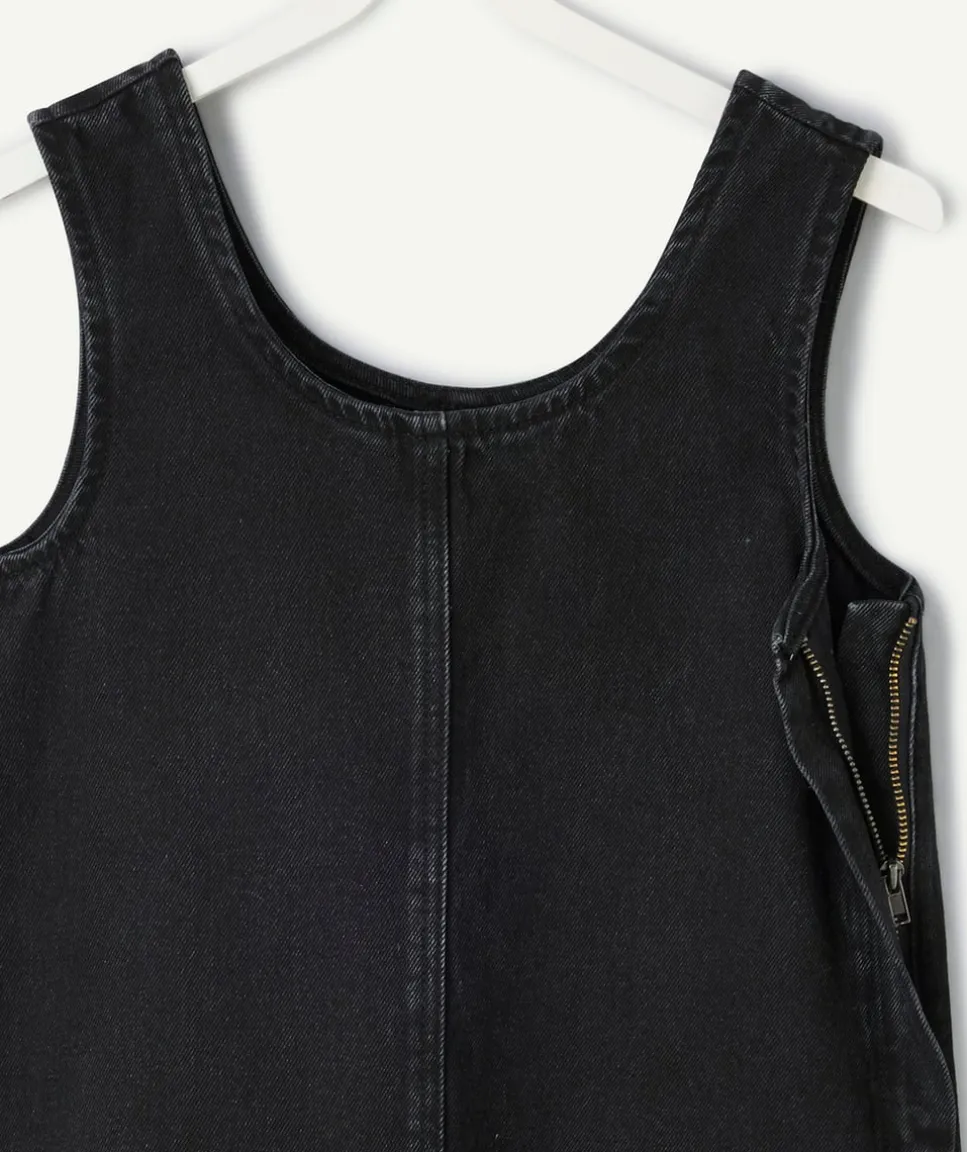 Robe fille denim noir avec poches