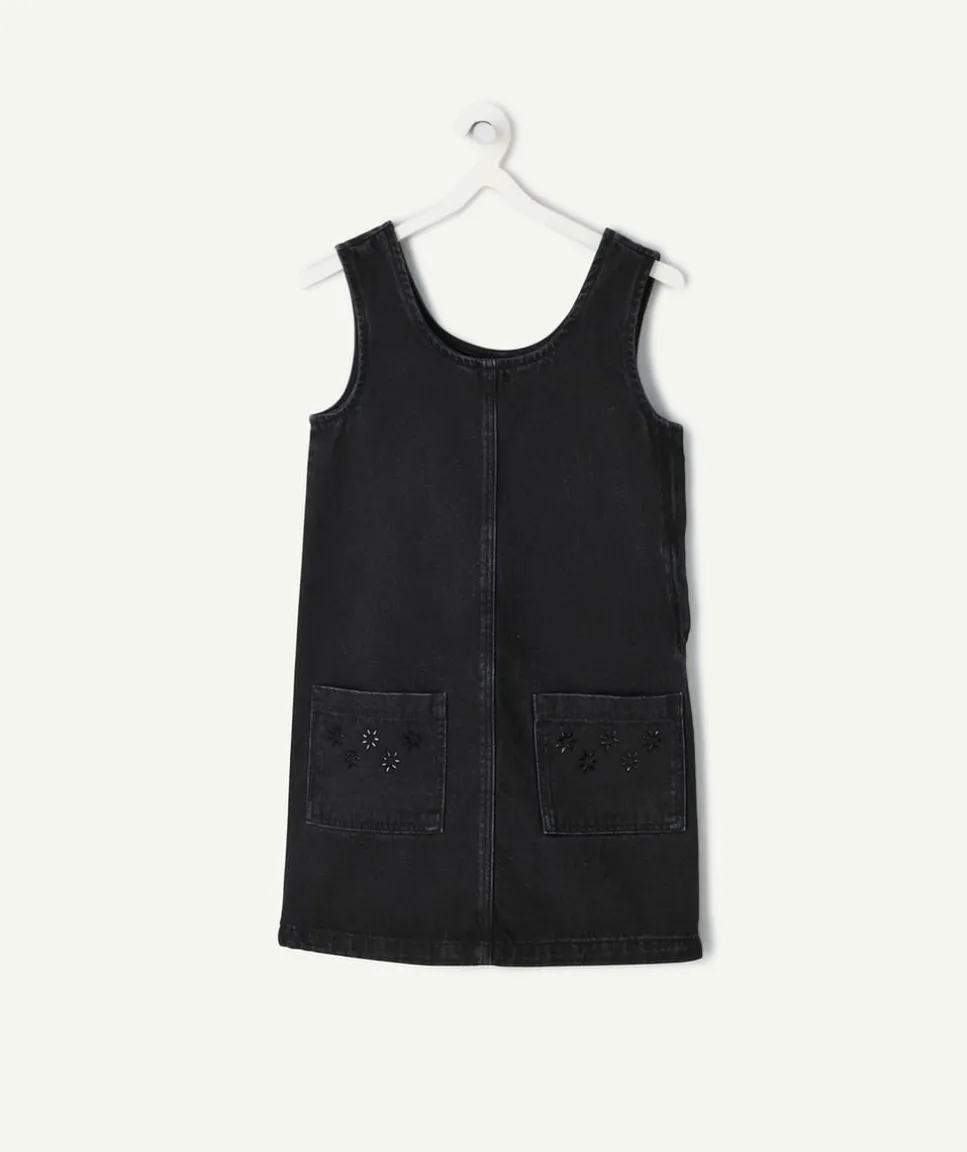 Robe fille denim noir avec poches