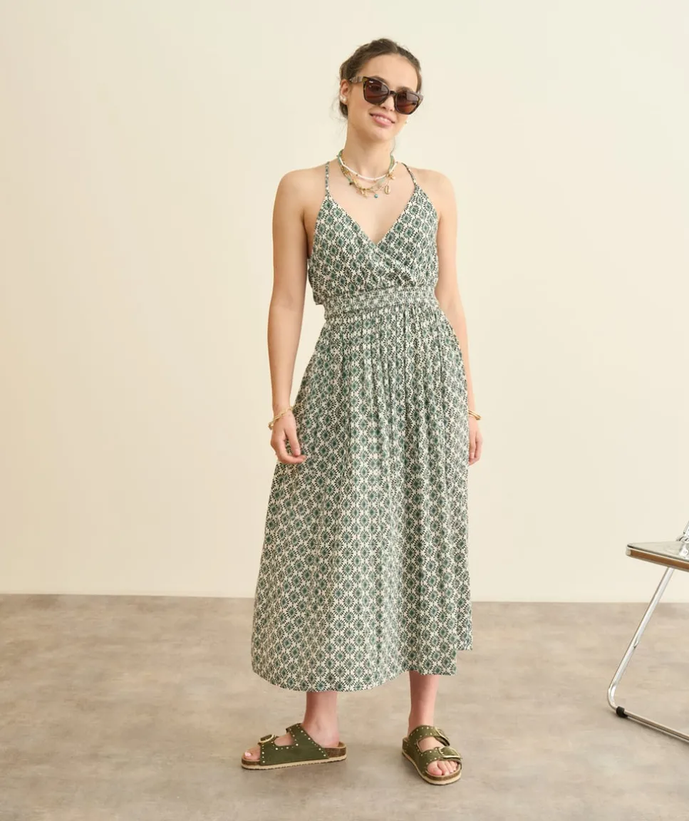 Robe fille droite verte imprimée