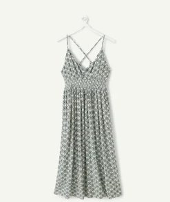 Robe fille droite verte imprimée