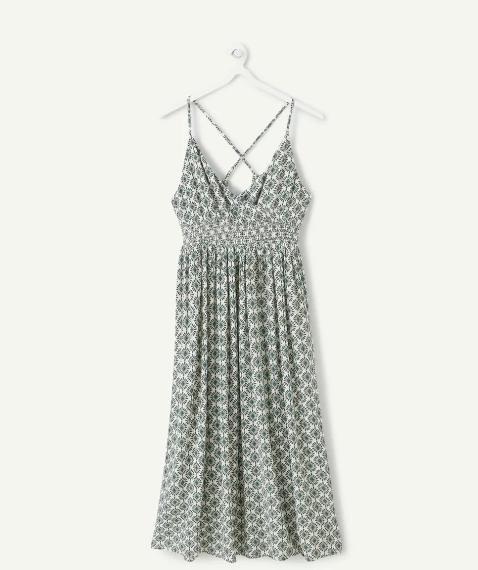 Robe fille droite verte imprimée