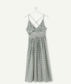 Robe fille droite verte imprimée