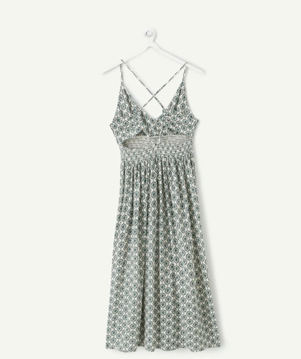 Robe fille droite verte imprimée