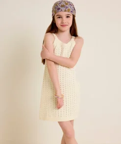 Robe fille en maille ajourée écrue