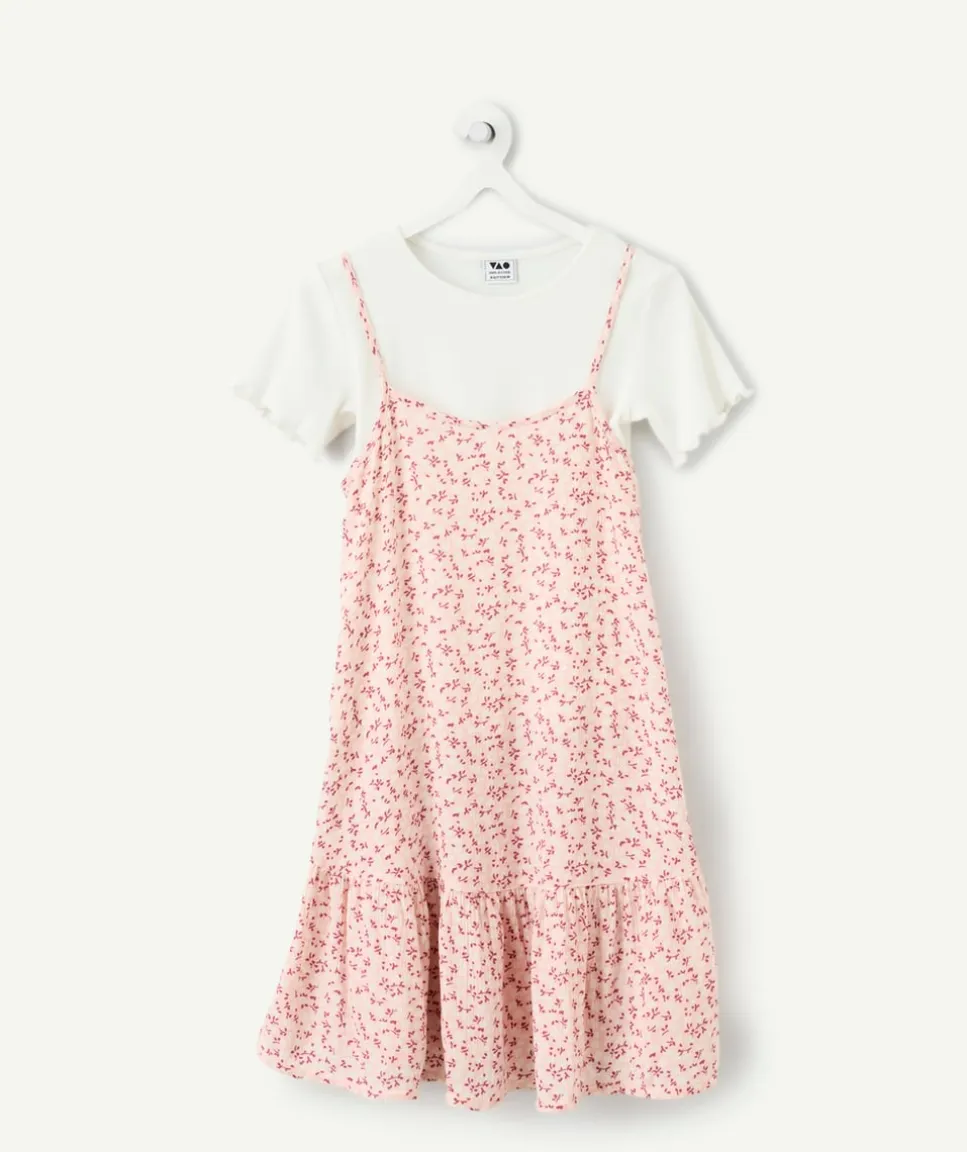 Robe fille fluide rose imprimé fleuri