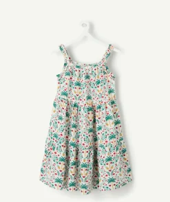 Robe fille imprimé tropical bretelles volantées