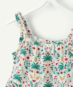 Robe fille imprimé tropical bretelles volantées