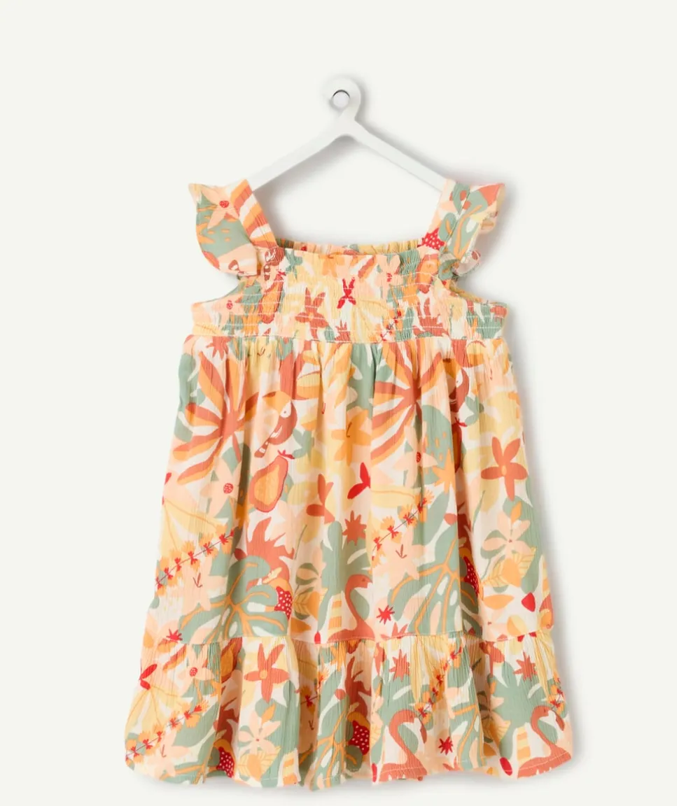 Robe fille imprimé tropical à volants