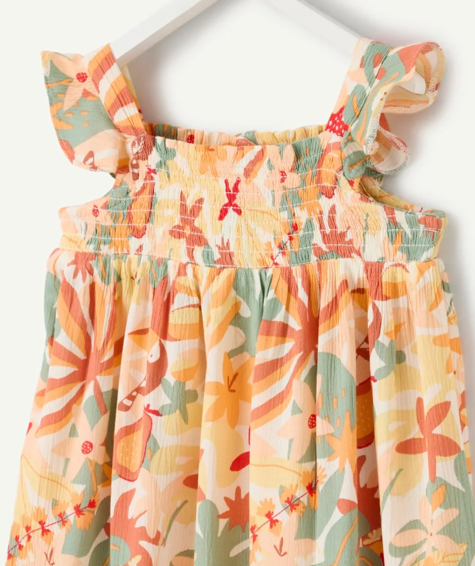 Robe fille imprimé tropical à volants
