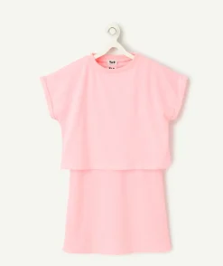 Robe fille manches courtes rose