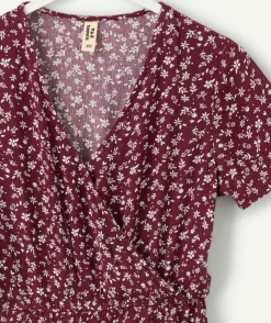 Robe fille midi fleurie bordeaux