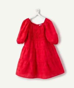 Robe fille rouge imprimé broderie