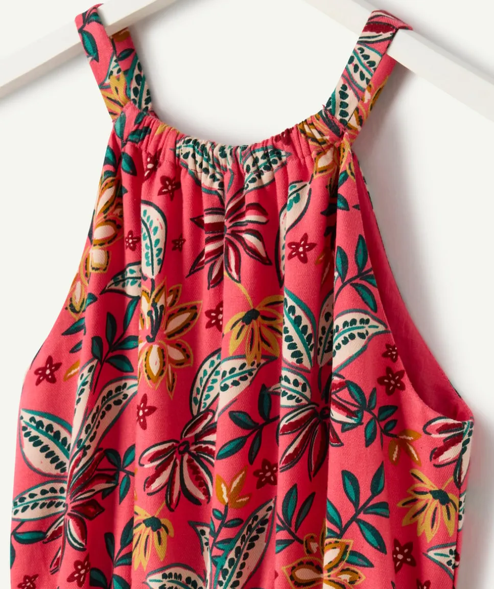 Robe fille rouge imprimé floral