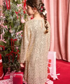 Robe fille à sequins couleur dorée