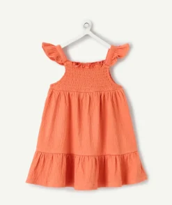 Robe fille smockée à volants orange