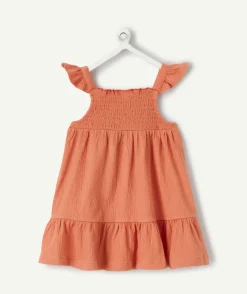 Robe fille smockée à volants orange