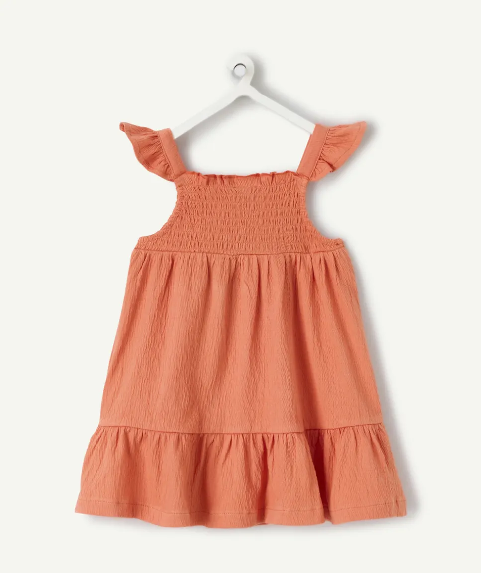 Robe fille smockée à volants orange
