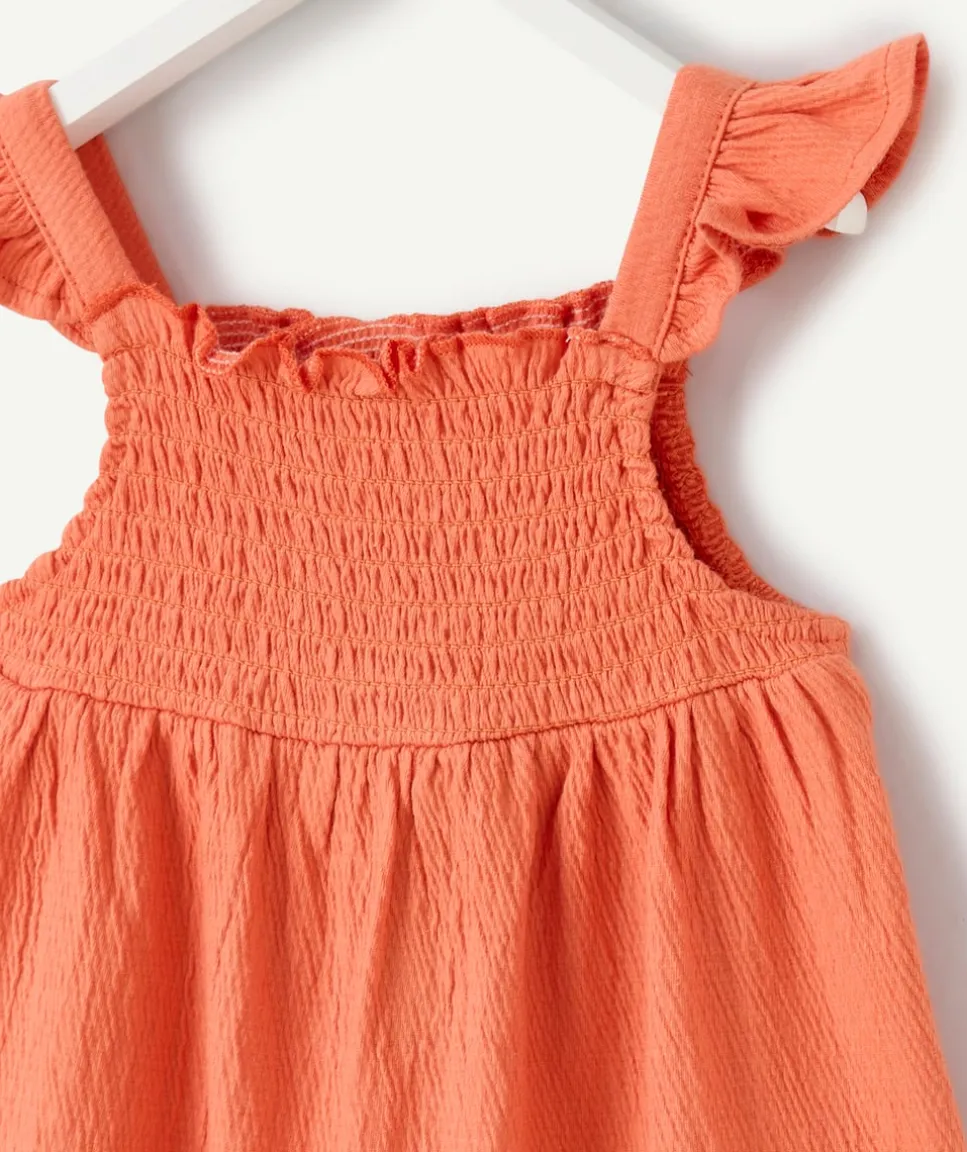 Robe fille smockée à volants orange