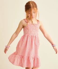 Robe fille vichy coton rouge