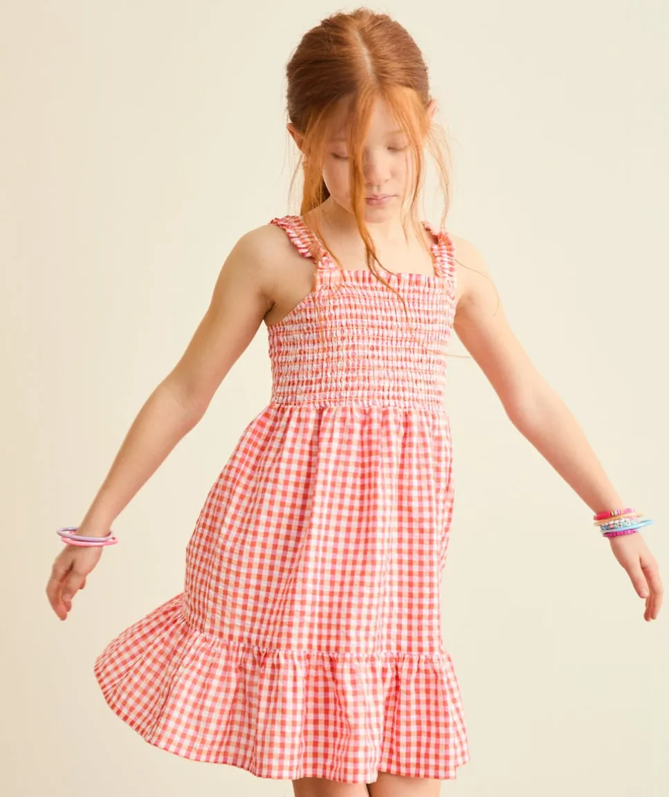 Robe fille vichy coton rouge