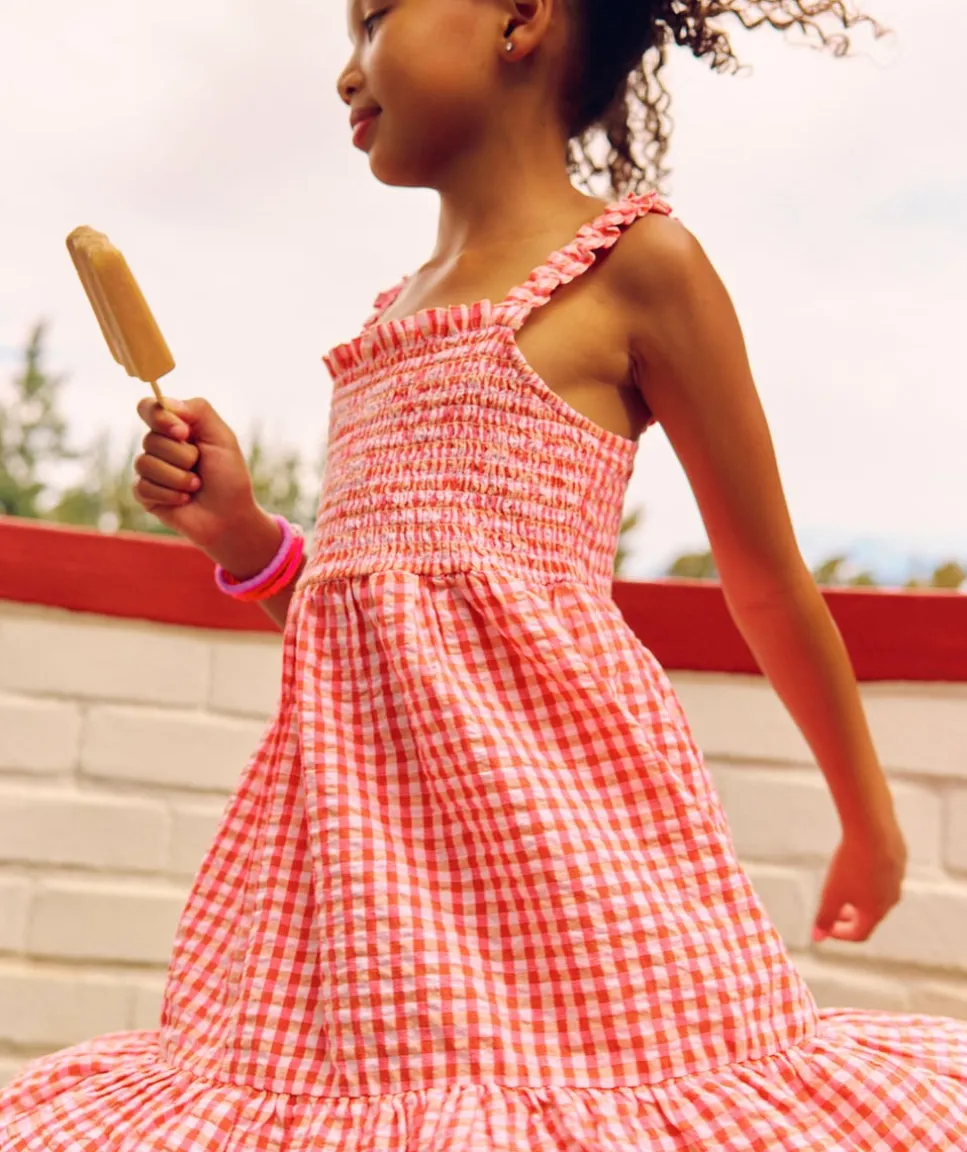 Robe fille vichy coton rouge