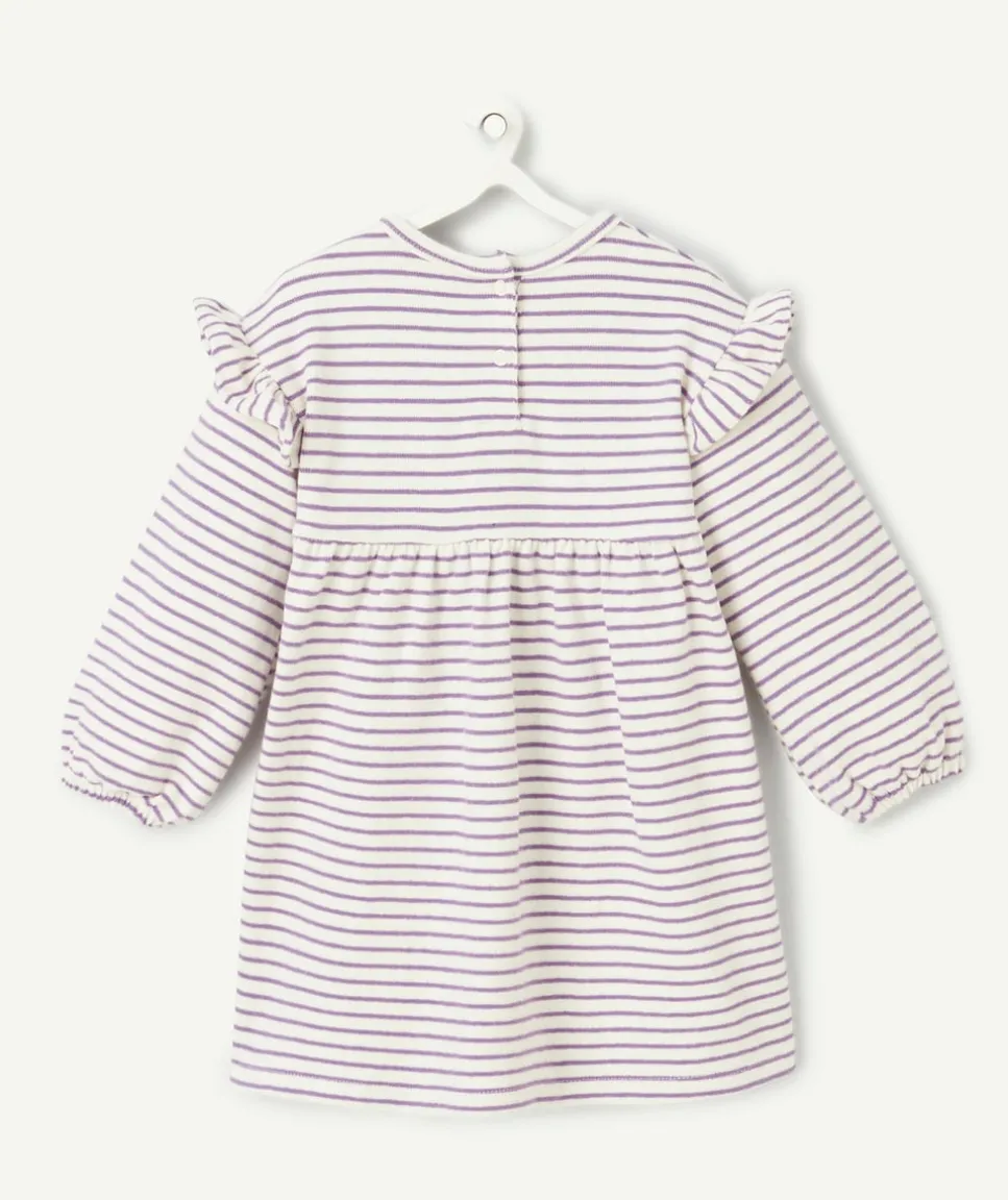 Robe manches longues bébé fille écru rayé violet