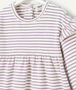 Robe manches longues bébé fille écru rayé violet