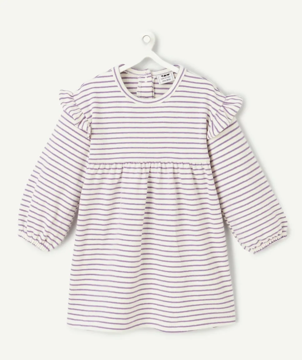 Robe manches longues bébé fille écru rayé violet
