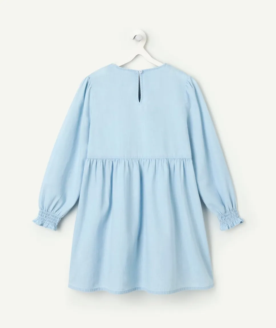 Robe manches longues fille bleu broderie