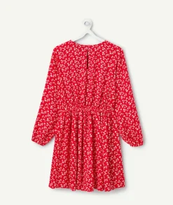 Robe manches longues fille imprimé floral rouge