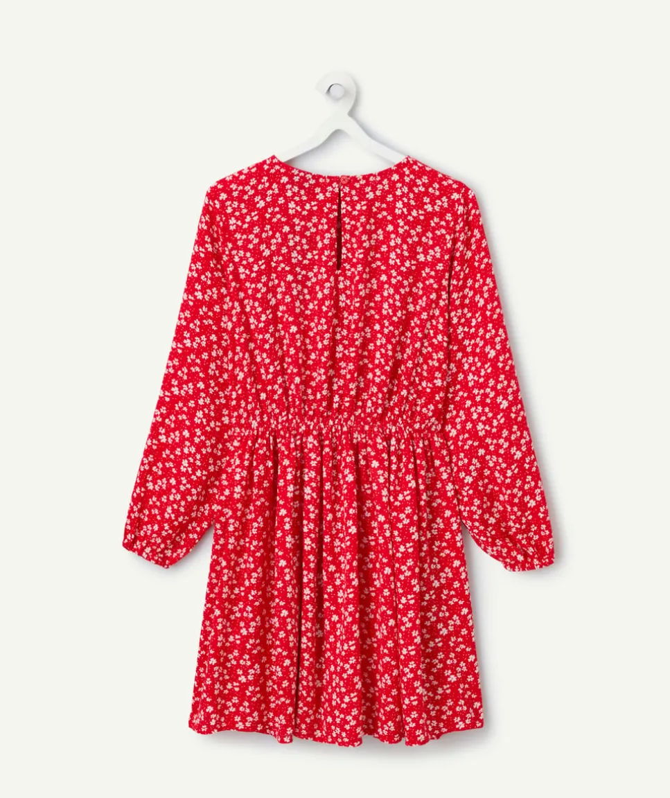 Robe manches longues fille imprimé floral rouge