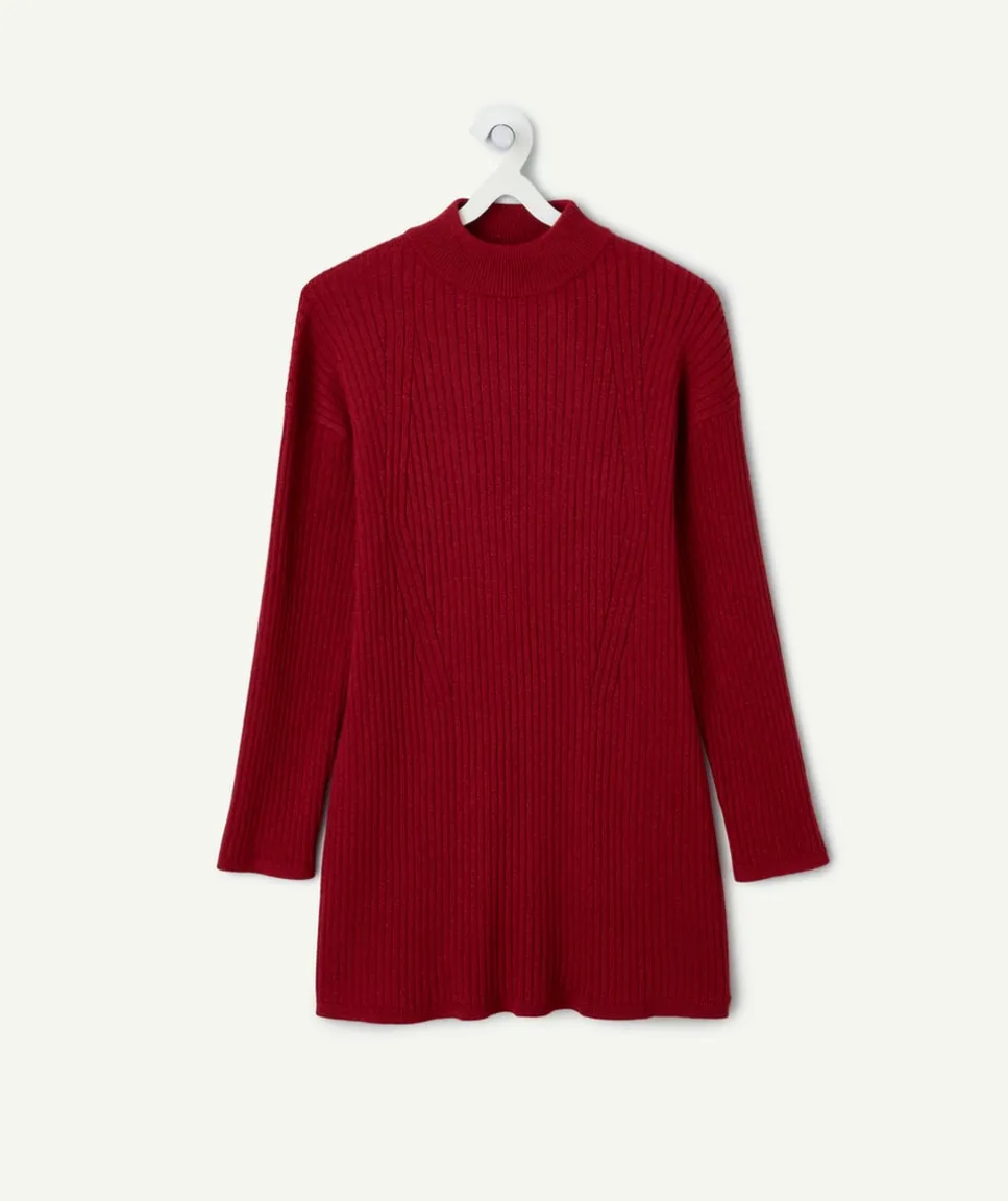 Robe pull fille rouge côtelée