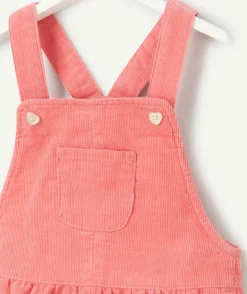 Robe salopette bébé fille en velours côtelé rose