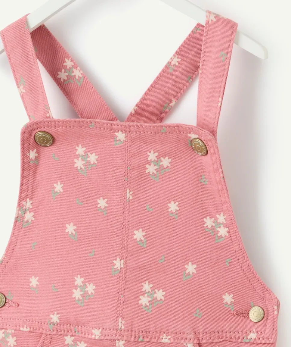Robe salopette bébé fille rose imprimée fleurs