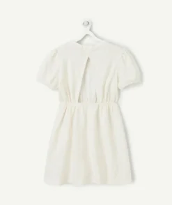 Robe tricot manches courtes fille en fibres recyclées écrue
