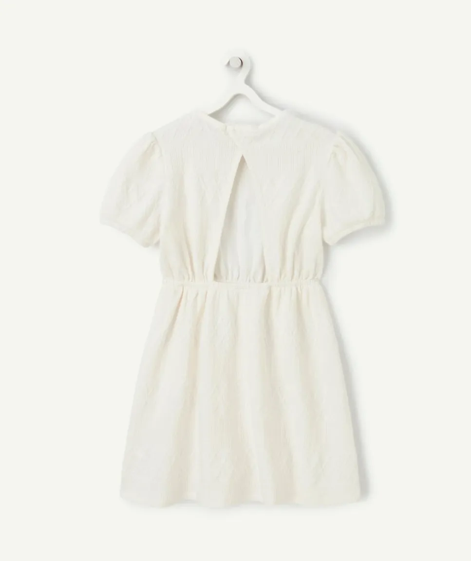 Robe tricot manches courtes fille en fibres recyclées écrue