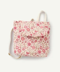 Sac à dos bébé fille rose imprimé fleuri volanté