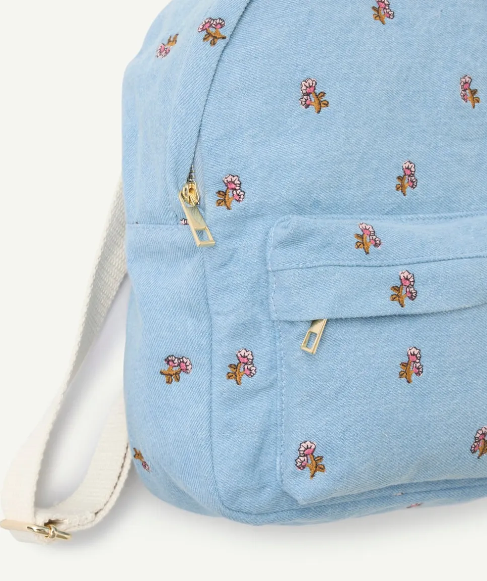 Sac à dos fille bleu et broderies florales