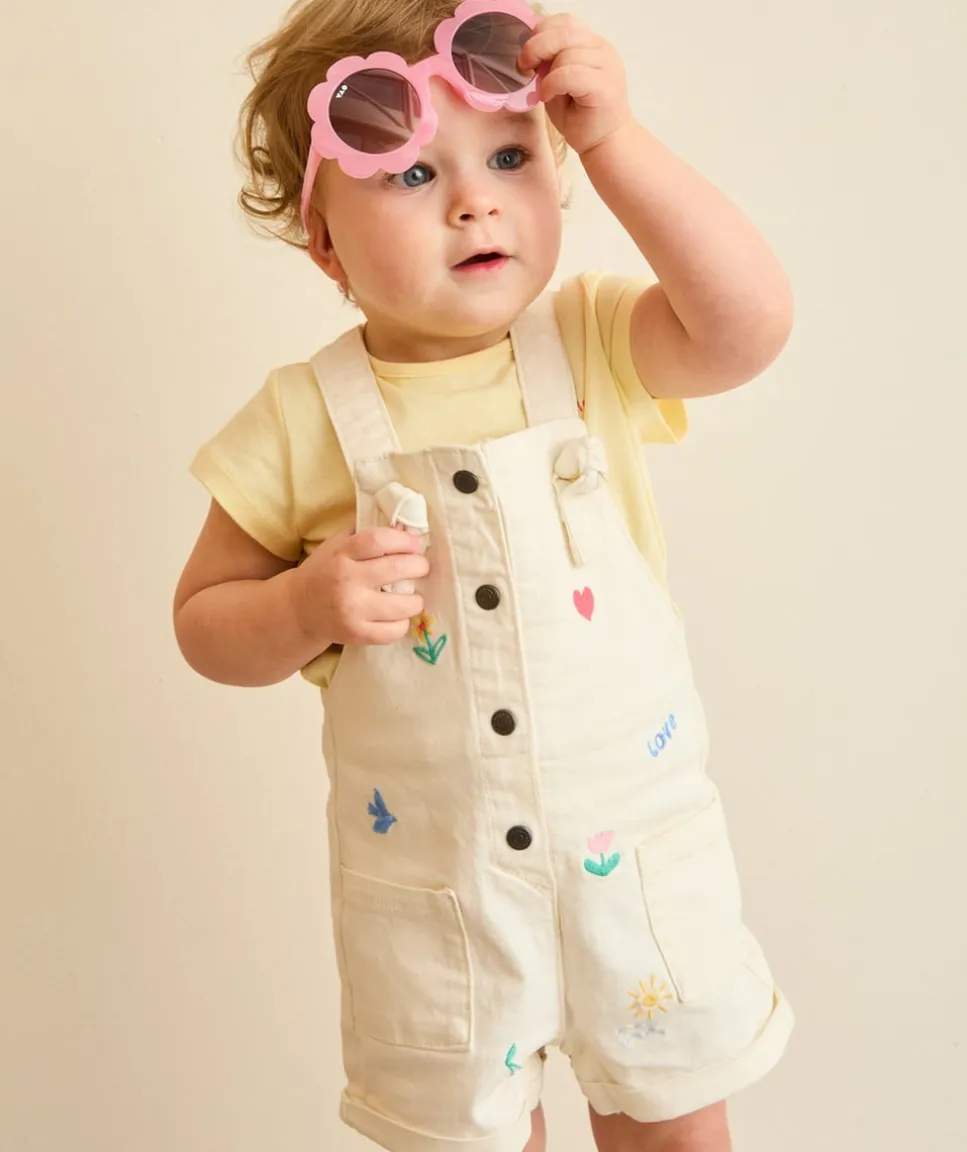 Salopette bébé fille écrue broderies colorées