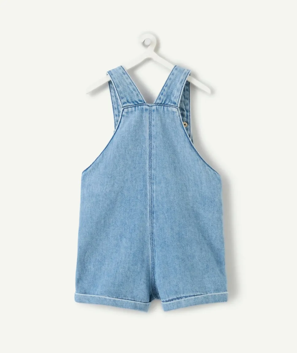 Salopette courte bébé fille denim bleu