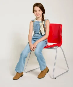 Salopette longue à jambes évasées en denim bleu clair pour fille