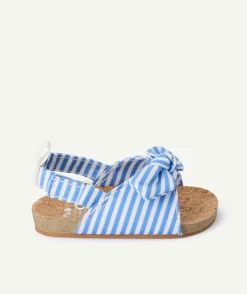 Sandales bébé fille rayures bleu à scratch