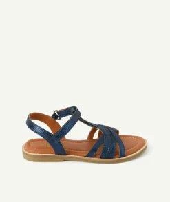 Sandales fille en partie en cuir bleu