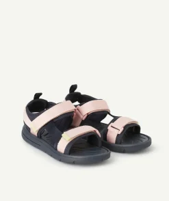 Sandales fille à scratch rose et bleu marine