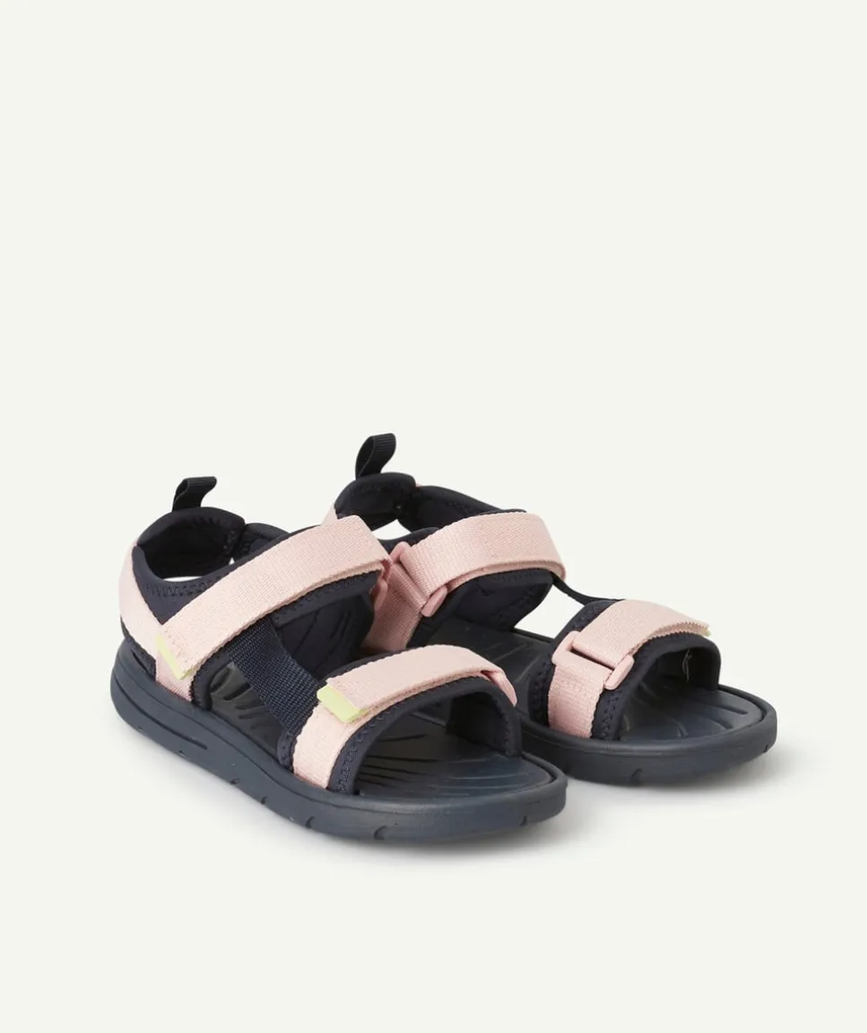 Sandales fille à scratch rose et bleu marine